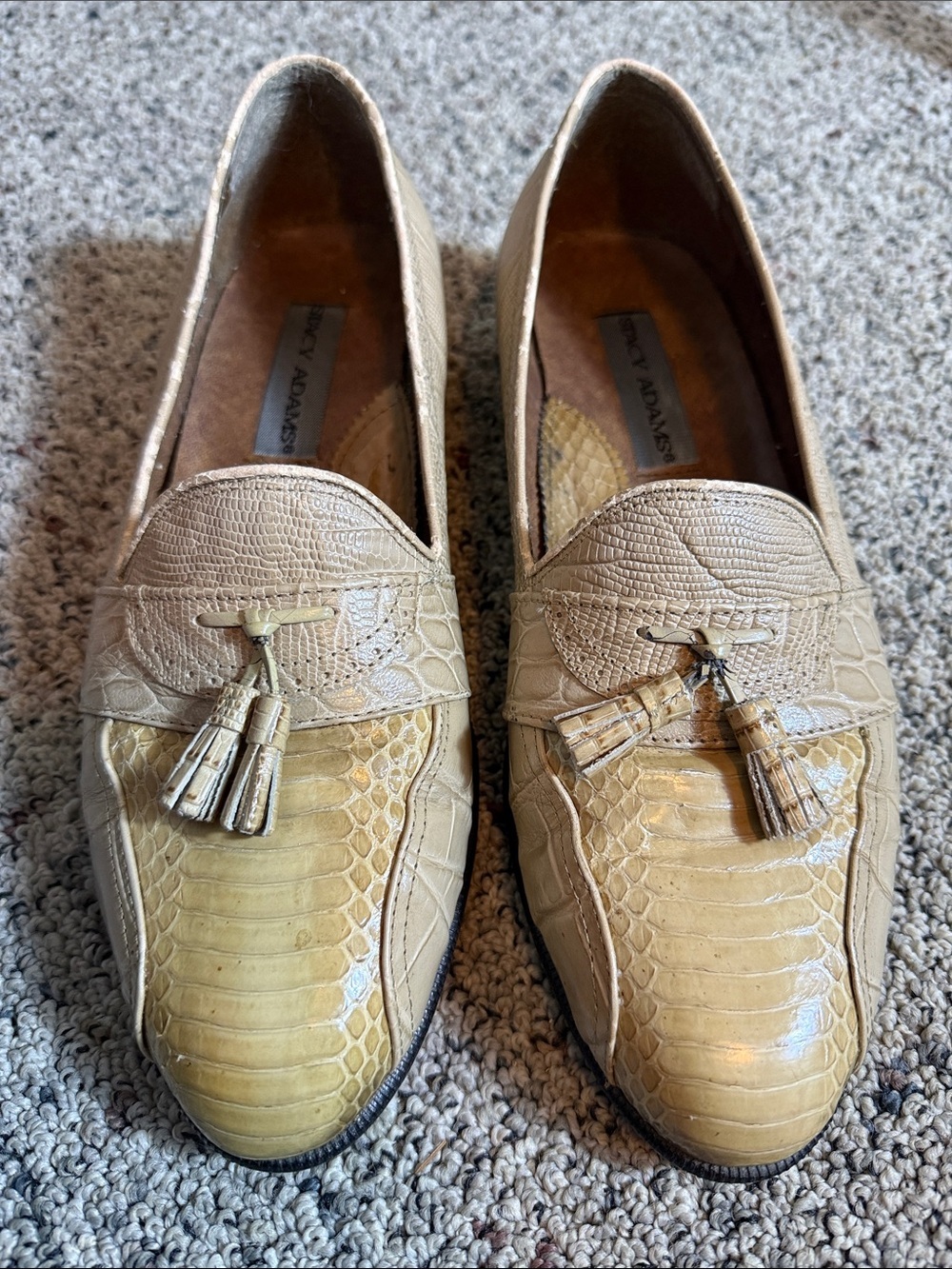 Stacy Adams Beige Tassel Loafers Genuine Snakeskin & Leather Upper Sz 8.5